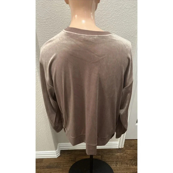 Athleta Womens Retroplush Sweatshirt Velvet Crewneck Brown Snap Button Hem L - Picture 2 of 5